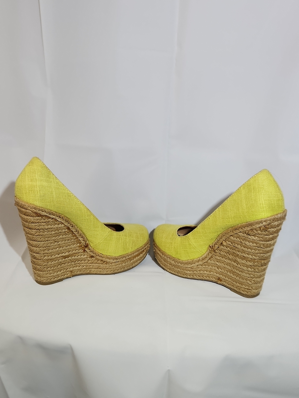 My Delicious Glow Yellow Neon Linen Espadrille Wedges - Size 6 - Picture 4 of 10
